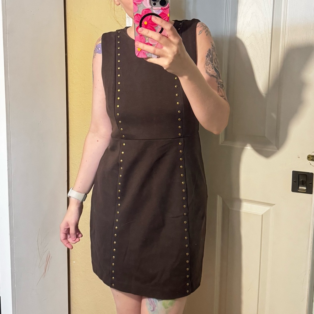 Michael Michael Kors stud-embellished sleeveless minidress in chocolate brown
